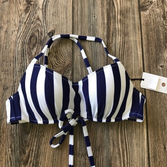 Nwt Shade & Shore Blue & White Striped Bikini Top - Picture 1 of 5